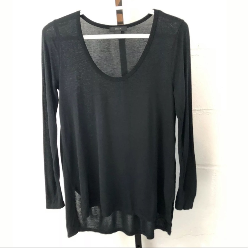 J Crew Scoop Neck Hi Lo Tee Black Long Sleeve